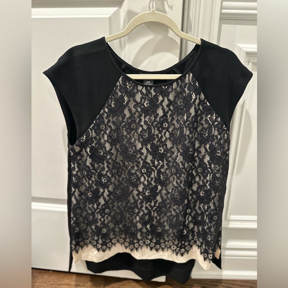 Club Monaco black/cream lace top